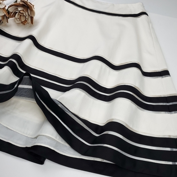 Ann Taylor Cream Blk Stripe Lace Silk Skirt Sz 2 - Picture 12 of 13